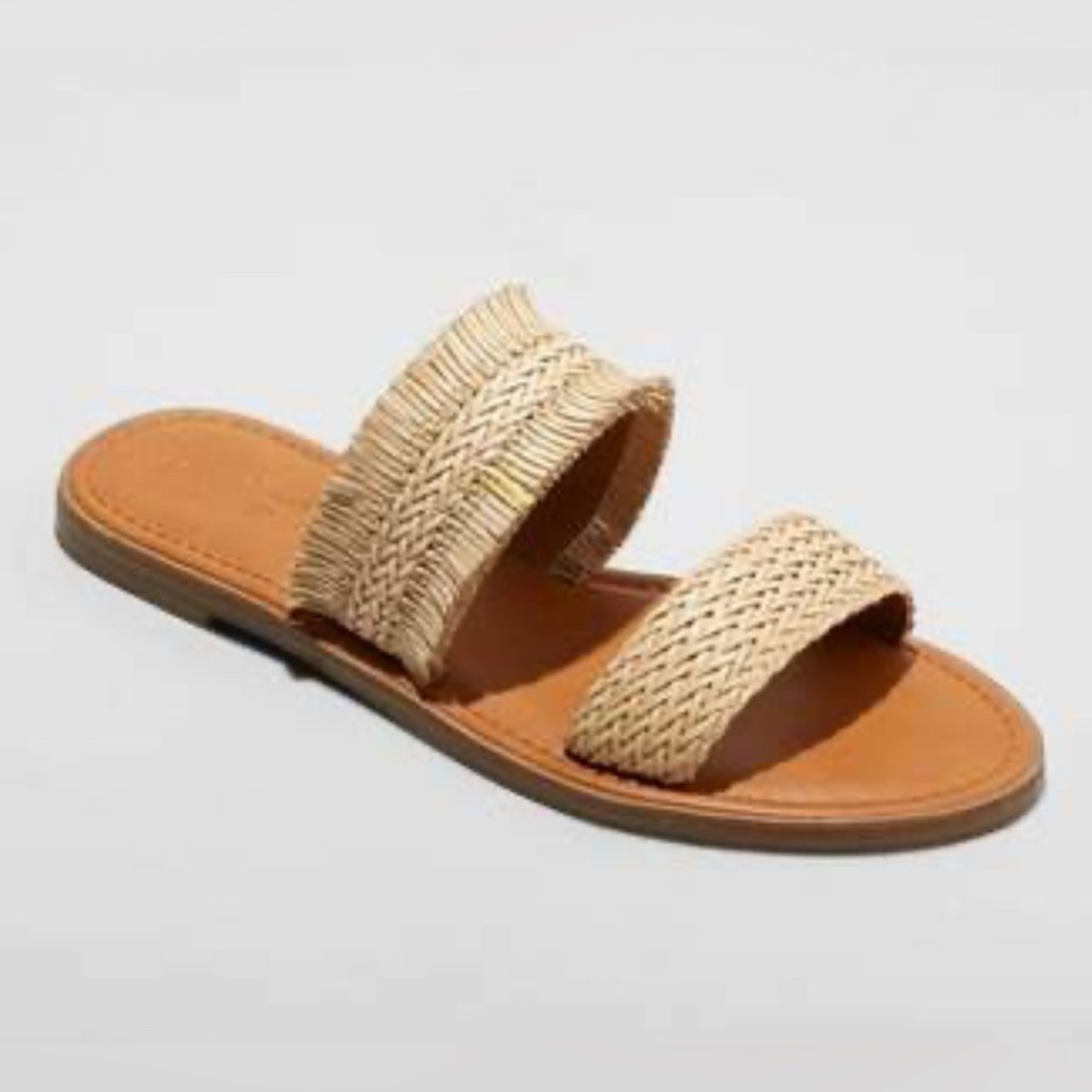 Universal Thread Beige Braided Double-Strap Slide Sandal